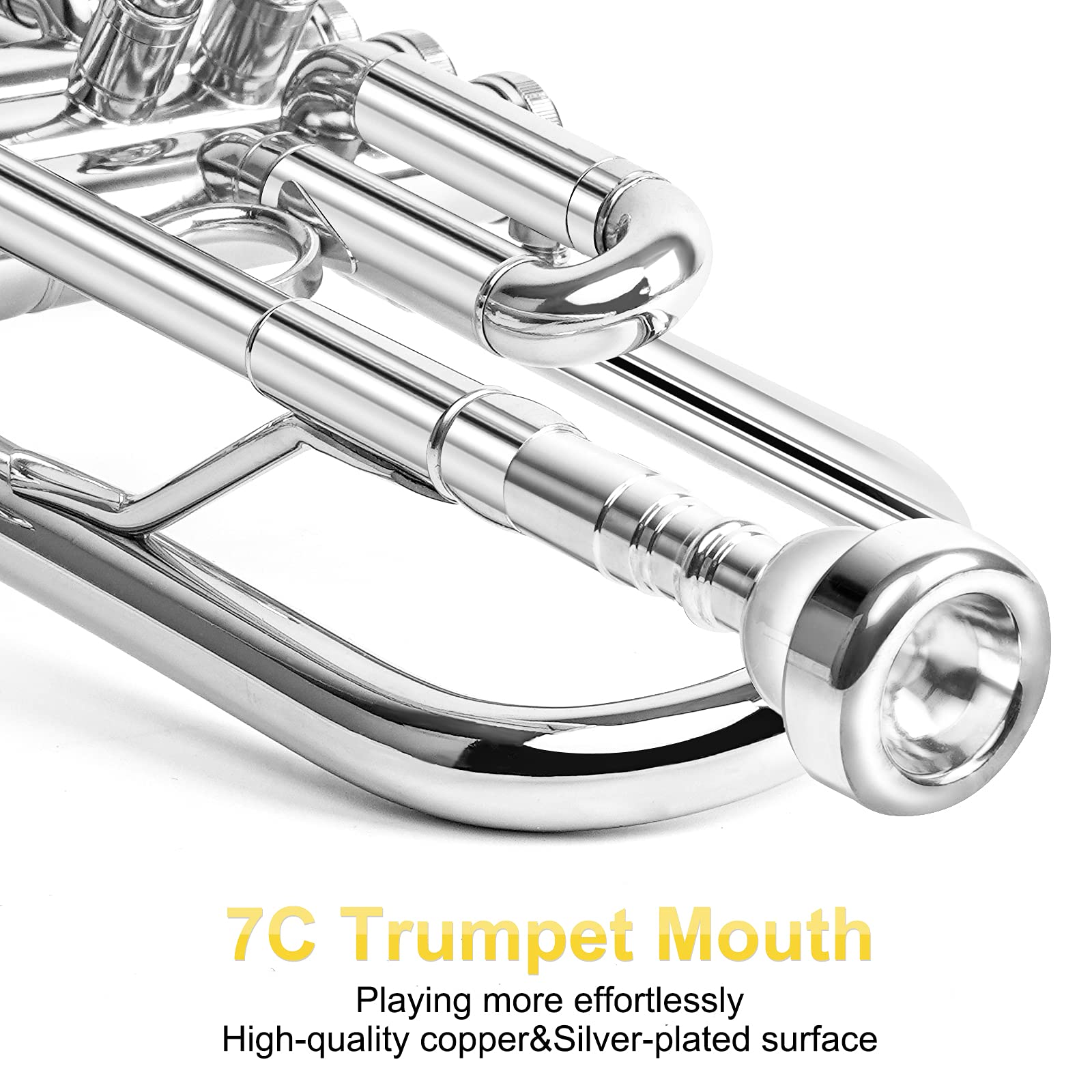Vangoa Trompeta Chapada en Níquel Sib Trompeta Estándar de Latón Instrumentos Musicales para Estudiantes Principiantes, Plata