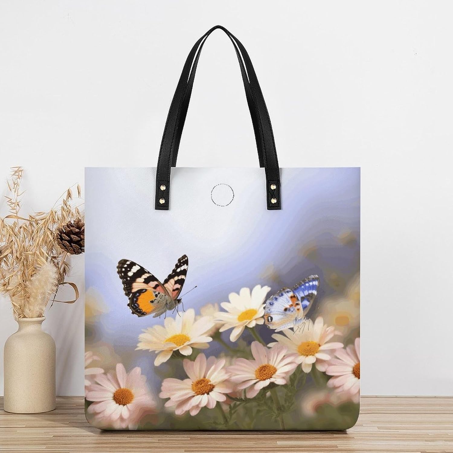 Butterfly Daisy Handbags Large Capacity, Tote Bag Stylish Slouchy, Shoulder Bags for Work Beach Travel And Shopping Grocery.