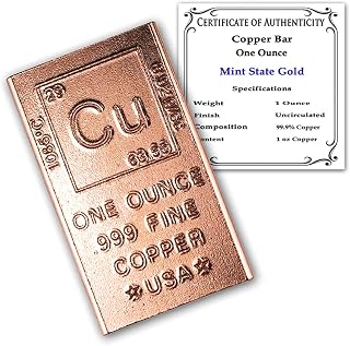 1 oz Copper Bar (Flat Style) .999 Pure Bullion with Periodic Table Element Design (1)