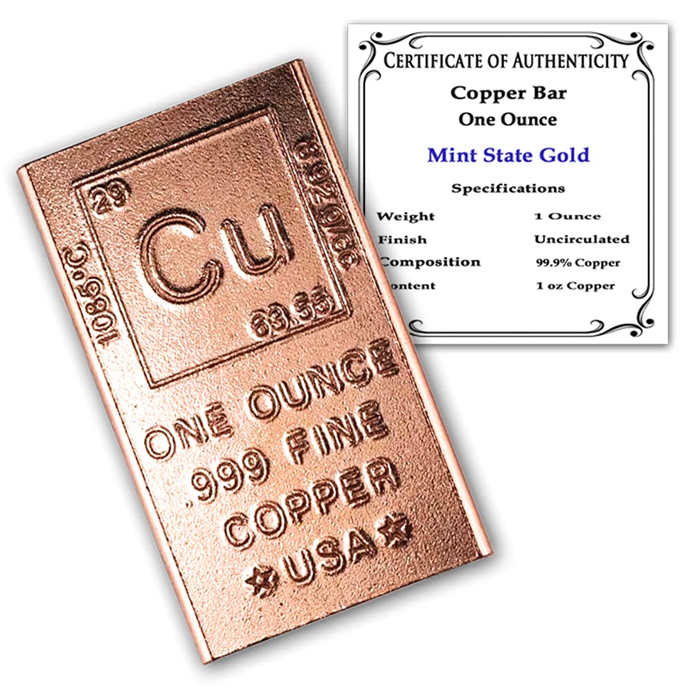 1 oz Copper Bar (Flat Style) .999 Pure Bullion with Periodic Table