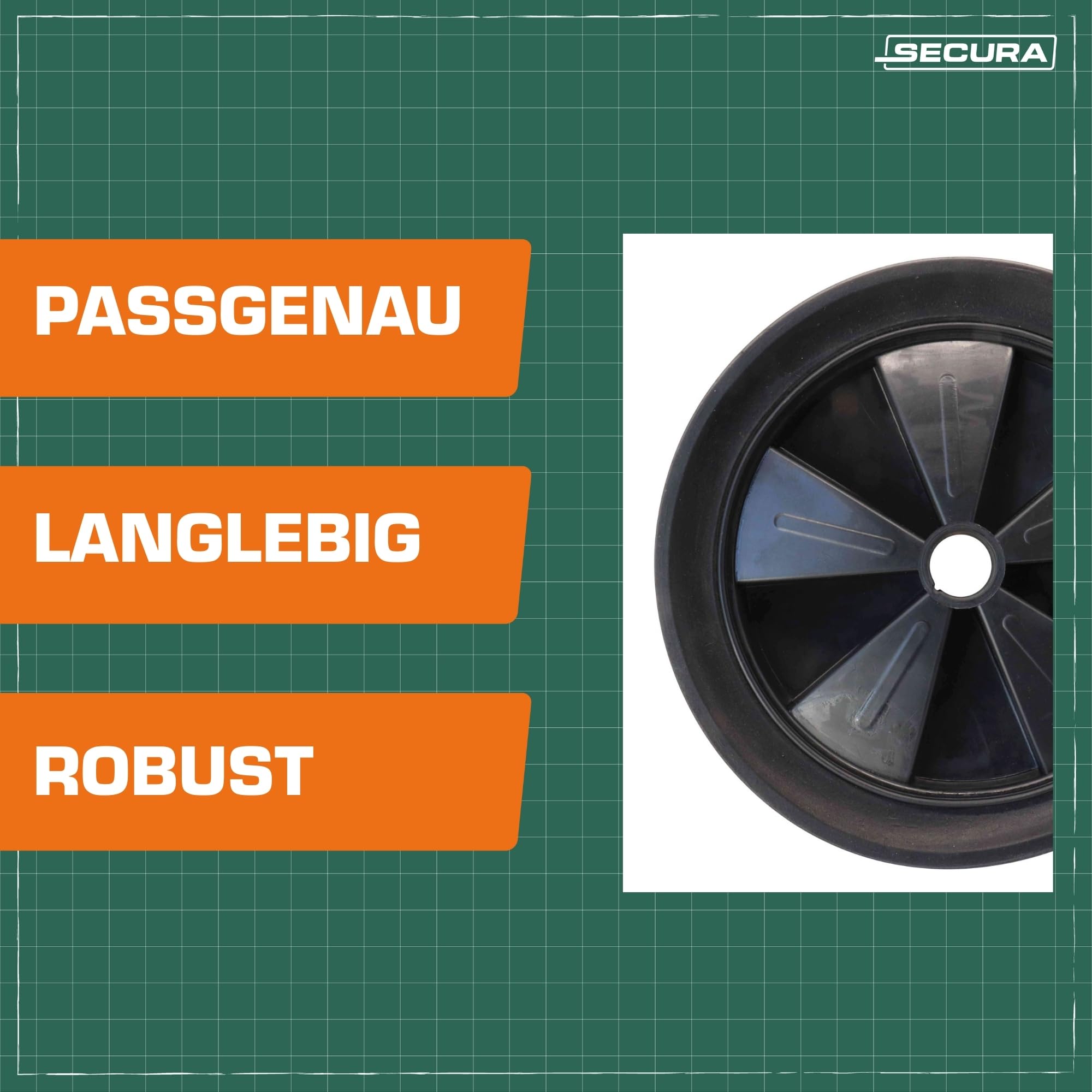 SECURA 2x Betonmischer Räder SECURA Durchmesser 240mm | kompatibel mit Atika Betonmischer SM145,SM145, SM125, SM125S