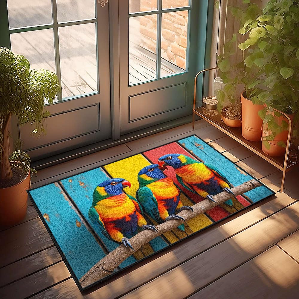 Tapis d'intérieur porte d'entrée perroquets colorés 65 x 90 cm
