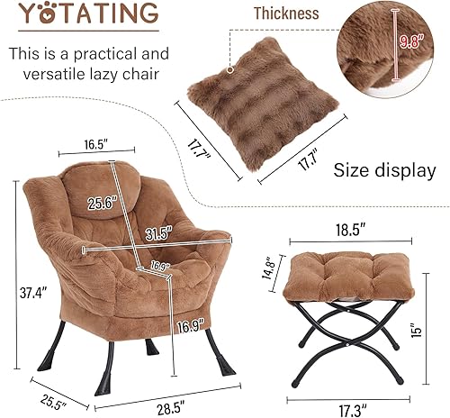 Miniatura 3 de Silla Lazy con otomana, cómoda silla de lectura con reposapiés y almohada, moderna silla de descanso con reposabrazos y bolsillo lateral para sala