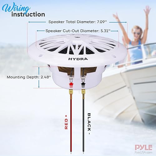 Miniatura 3 de Pyle Altavoces marinos duales de 6.5 pulgadas, 1 par, PLMR62 (blanco) y cubierta estéreo marina resistente al agua, protector de radio de barco