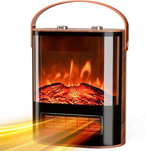 ROVSUN Calentador eléctrico para uso en interiores, chimenea falsa portátil de 1500 W con llama realista 3D, temperatura ajustable, protección