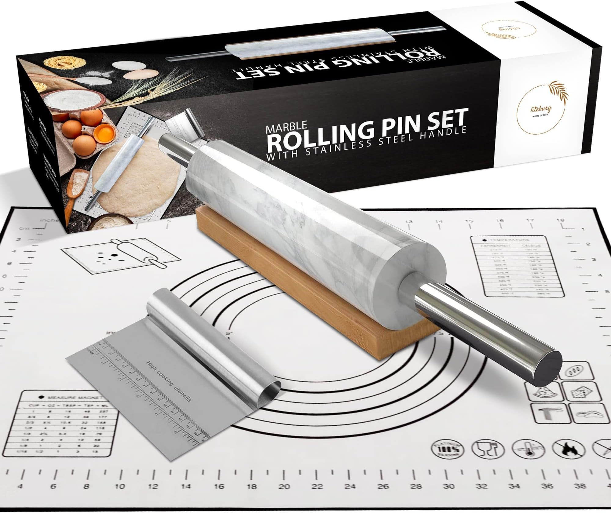 Amazon.com: Greenco Hand Crafted Nonstick Marble Rolling Pin with Wood ...