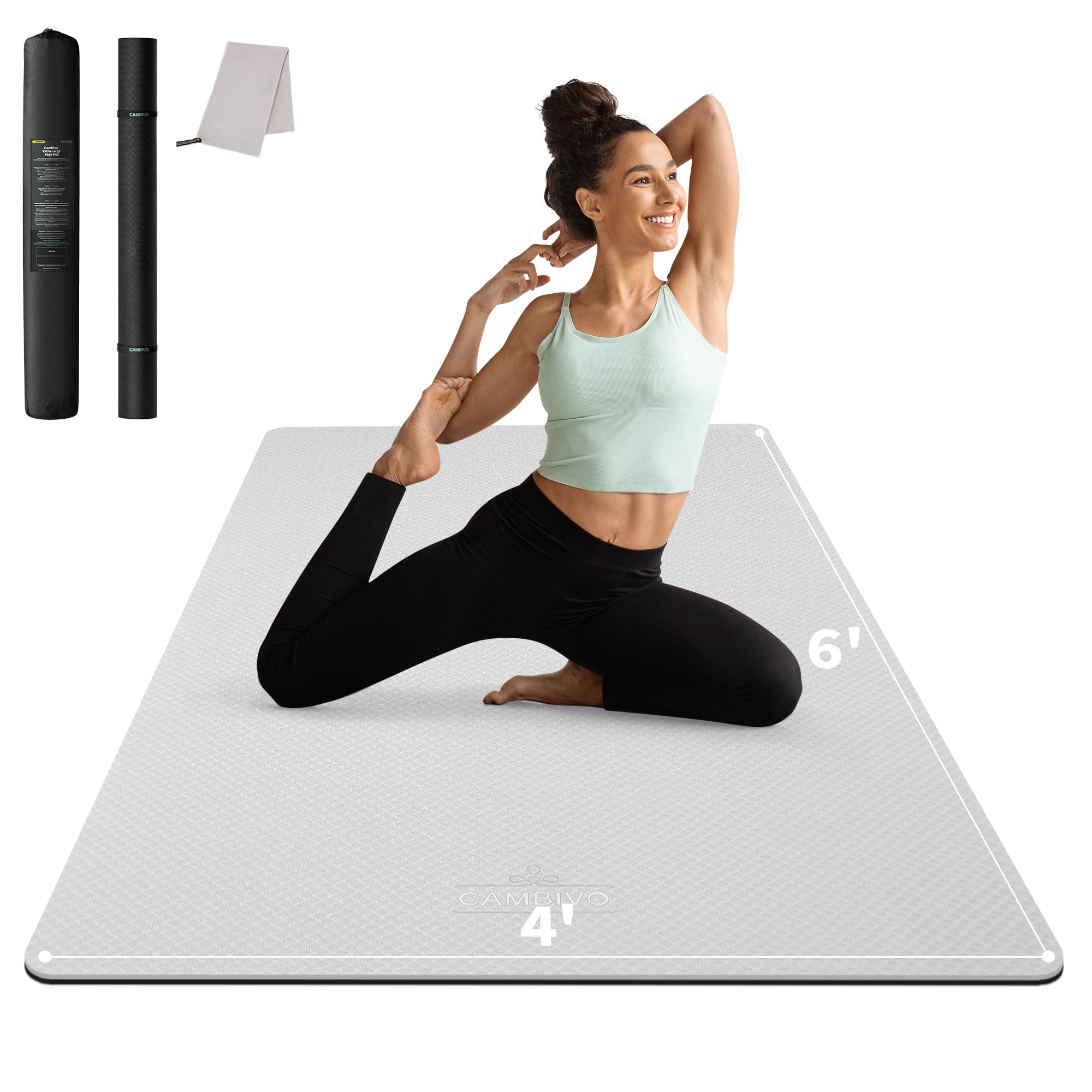CAMBIVO Large Yoga Mat (6'x 4'), Extra Wide Workout Mat for Men and Women, Yoga Mat Thick 1/3 &1/4 Exercise Mats for Home Workout, Yoga, Pilates (Black,1/4 inch)