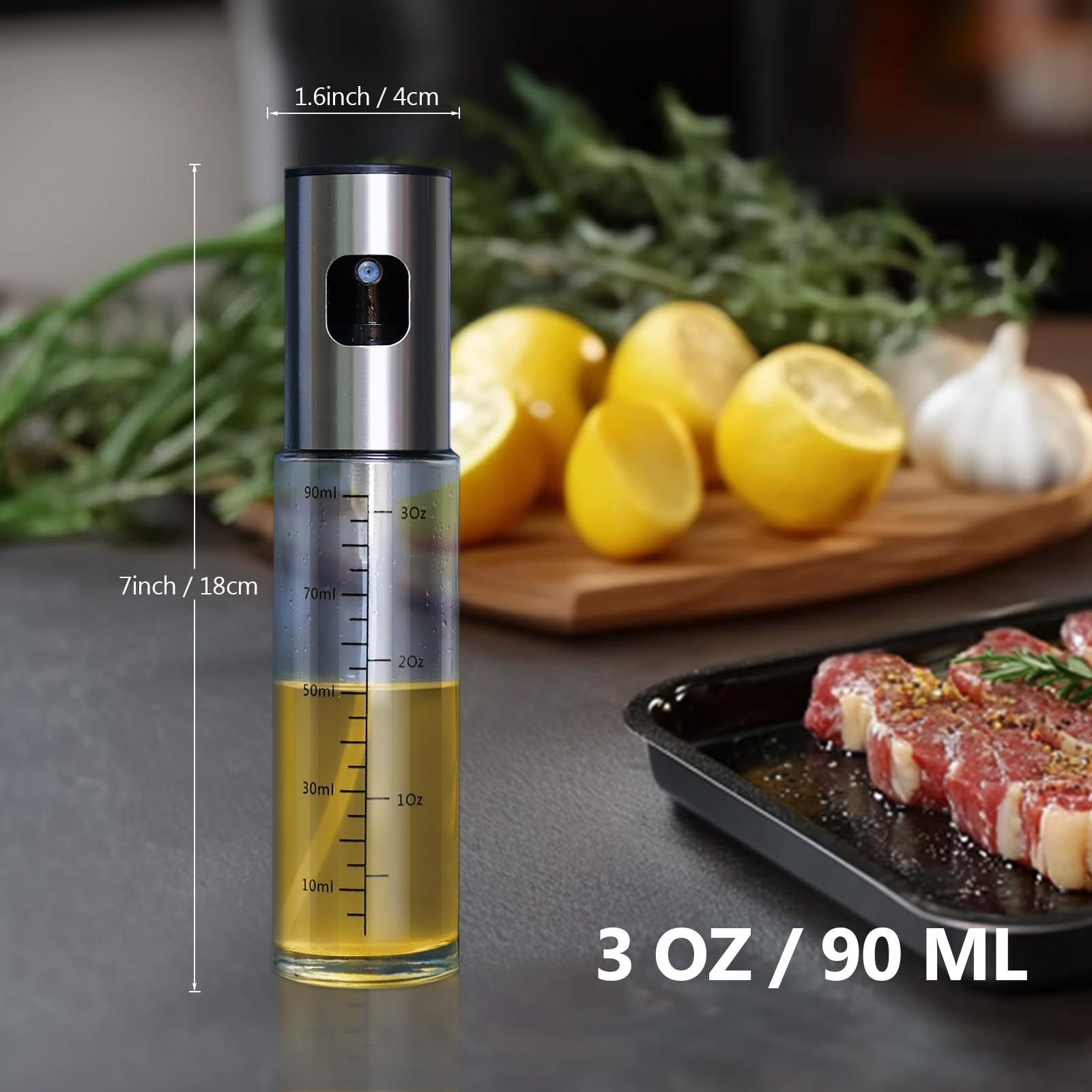 Pulverizador de aceite para cocinar, botella dispensadora de aceite de oliva de 3.5 onzas para utensilios de cocina, alimentos, freidora de aire, ensalada, vinagre, barbacoa, bomba de