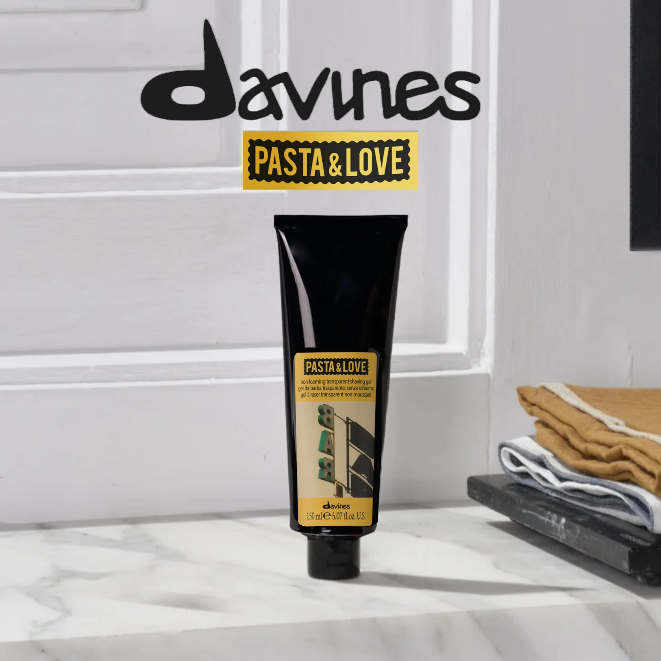 Davines Pasta & Love No-Foaming Shaving Gel, Clear Precision Shave Gel - Transparent Formula for Accurate Edging, Smooth Gliding & Reduced Irritation, 5.07 Fl Oz