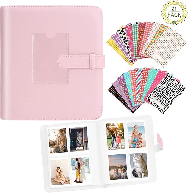 Bubuyun 273 Pockets Photo Album 3 Inch Small PU Leather Photo Albums Polaroid Camera Instax Mini 11 Photo Album Photo Albums Pink for Anniversary Birthday Graduation Gifts(9 * 6.2cm)
