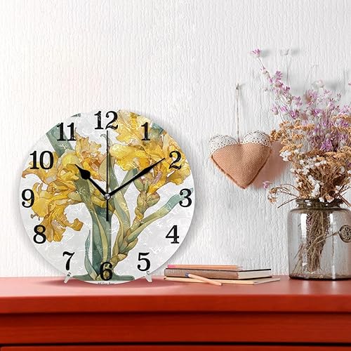 Miniatura 2 de KLL Floralmorphic Letter Y Yellow Ginger Flower Oil Painting Style 10 Inch Round Wall Clock Retro Silent Indoor for School School Office reloj de