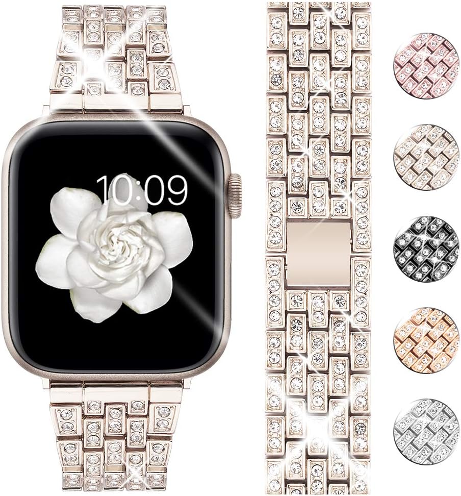 Goton Bling Band Compatible for Apple Watch 38mm 40mm 41mm 45mm, Women Diamond Crystal Luxury Stainless Metal Replacement Strap for iWatch Series 7 6 5 4 3 2 1