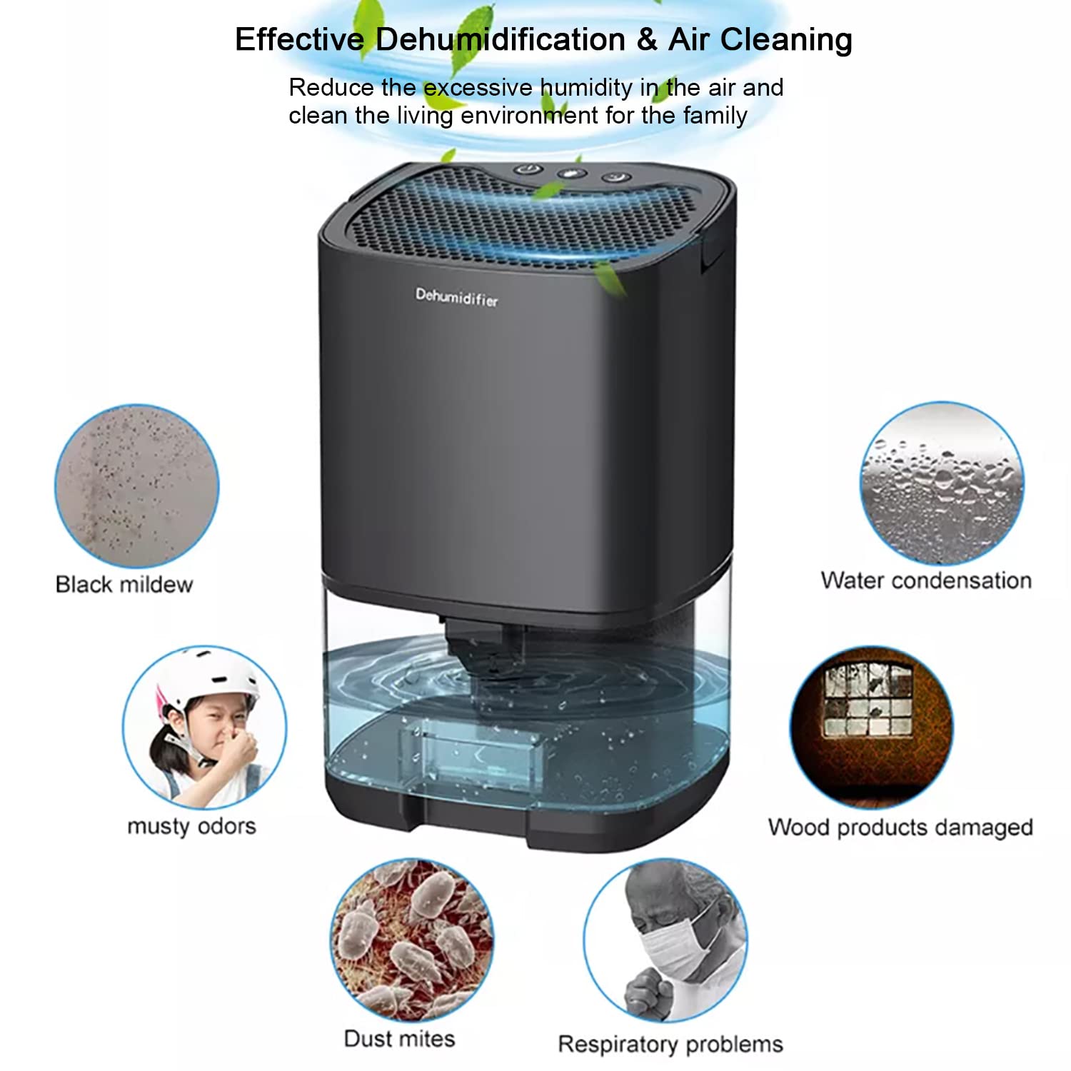 家庭用除湿機、自動シャットオフ機能付き寝室バスルーム用除湿機、7色LEDライト Amazon | タイマー付き家庭用1000ml除湿機、自動シャットオフ、7