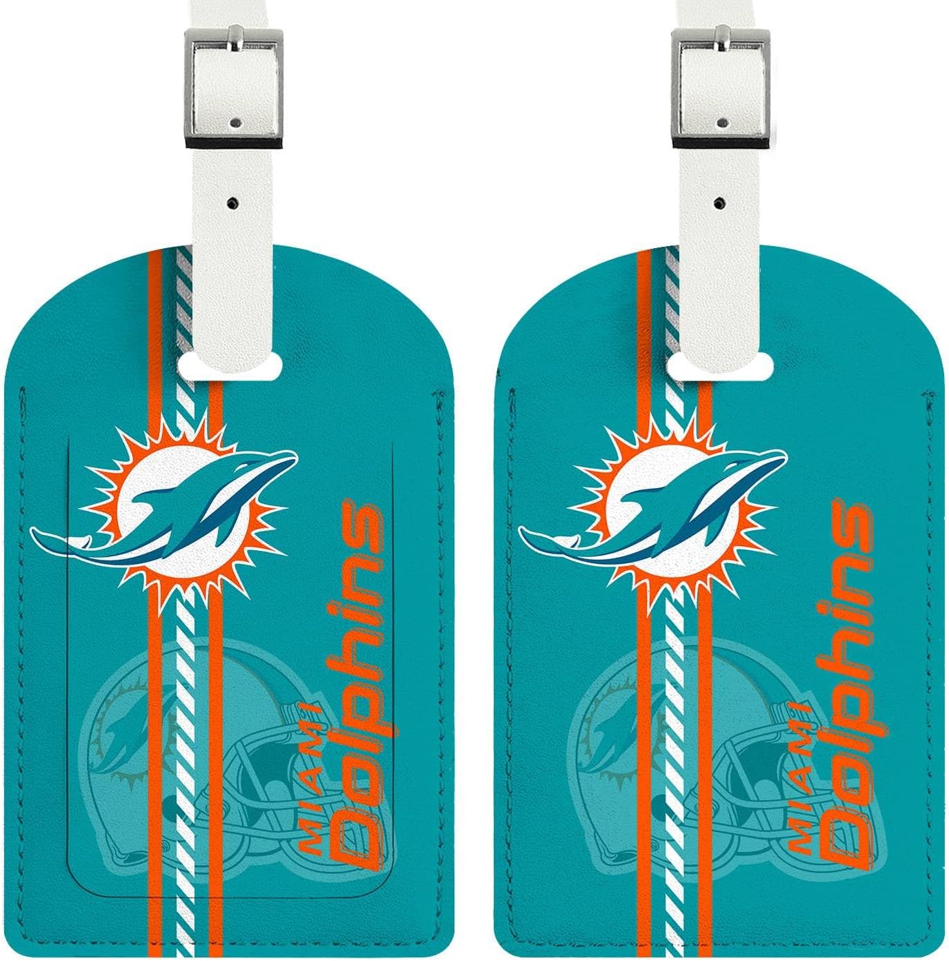 2 Pack Leather Football Sport Fan Luggage Tag for Suitcase，Orange Green Design Travel Suitcase Tag with Privacy Flap Address Labels