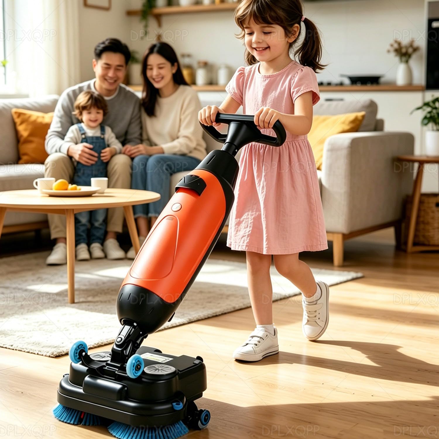 DPLXQPP Self-Propelled Walk-Behind Floor Scrubber,40lbs Lightweight Commercial Floor Cleaning Machine with 17" Dual Brush,Cordless Tile Floor Cleaner 90-120min for Supermarket School Gym Red