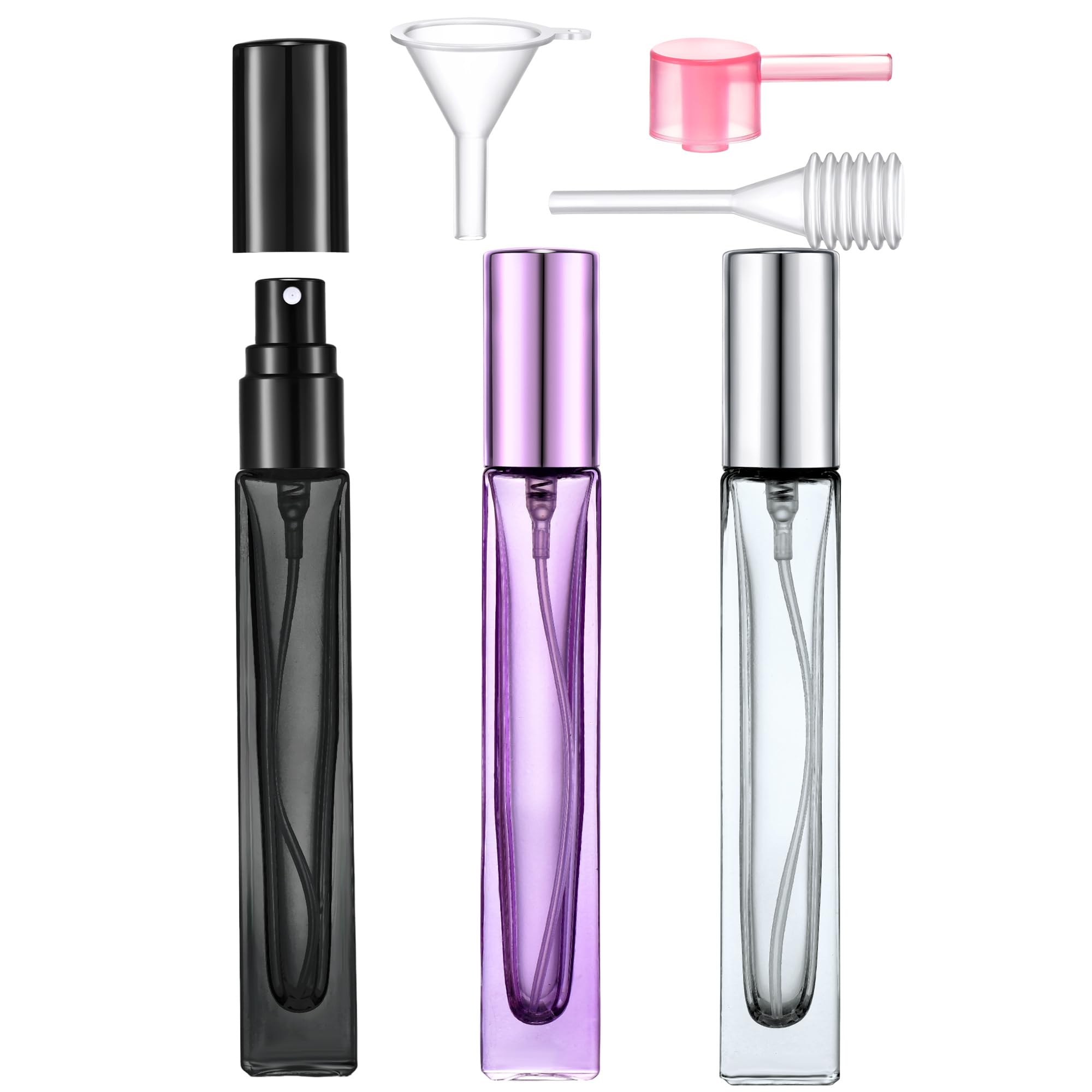 Yikimyfo Travel Perfume Bottle Refillable, 3 Pcs 10ml/0.34oz Fine Mist Glass Spray Bottles Empty Leak-proof Cologne Spray Bottle Mini Perfume Atomizer