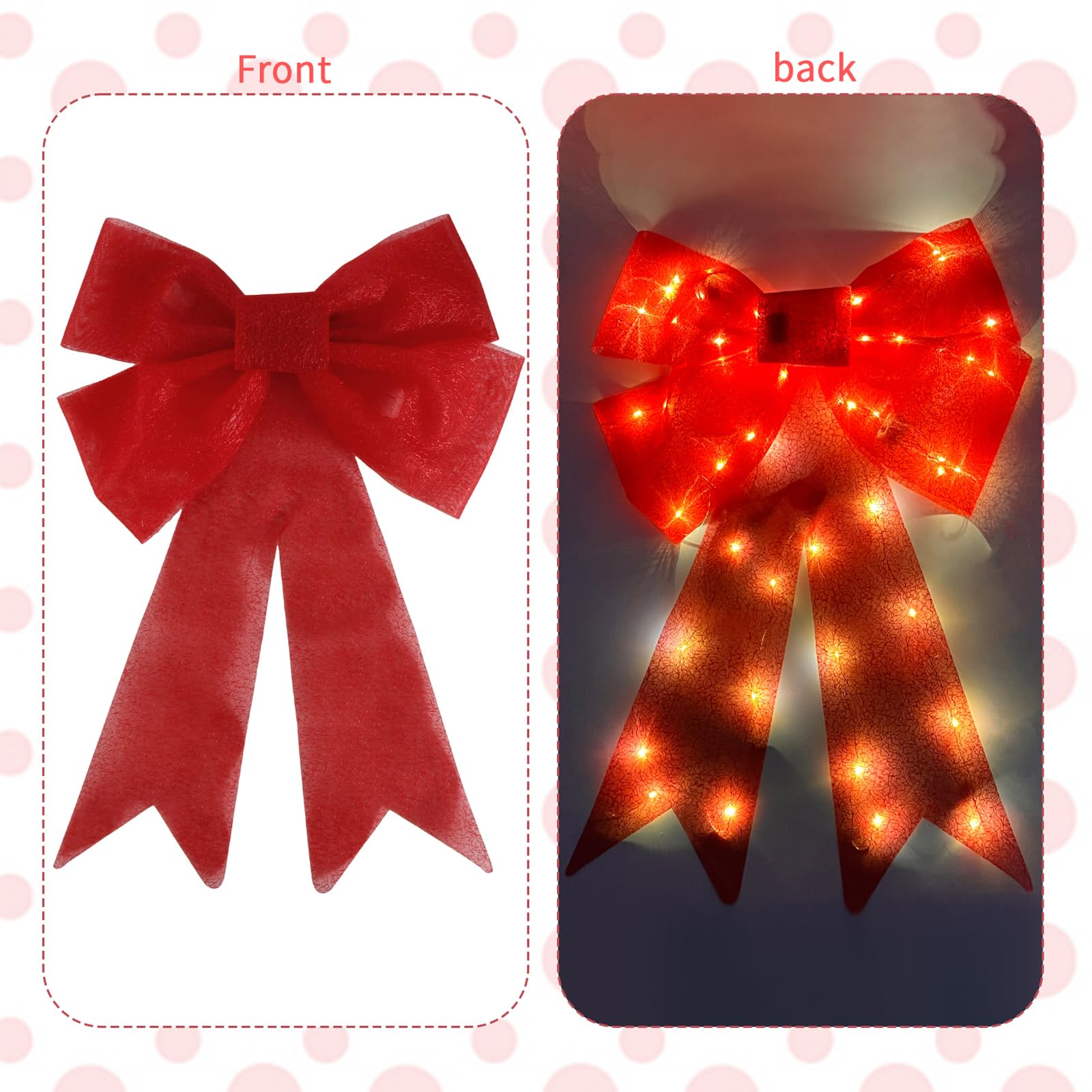 Puntale per albero di Natale con fiocco rosso illuminato a LED, da appendere, decorazione per la casa, per vacanze e feste invernali (rosso 1, 59 x 41 cm)