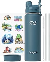 Swigina 24oz Insulated Stainless Steel Water Bottle with 2-in-1 Straw & Spout Lid, Silicone Boot, 36H Cold/18H Hot, Leakproof, BPA-Free
