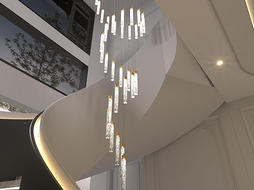 Miniatura 4 de Candelabros de cristal dorado de 38 luces Escalera alta Montaje empotrado Lámparas de techo Columna de burbujas Lámparas colgantes Moderno techo