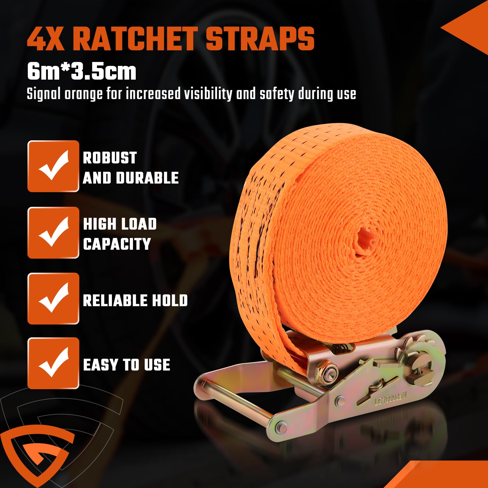GEARCELL Tie Down Ratchet Straps Heavy Duty, 6M Long, 35mm Wide, Endless Cam Buckle Ratchet Straps 2000kg Load Capacity - Image 2