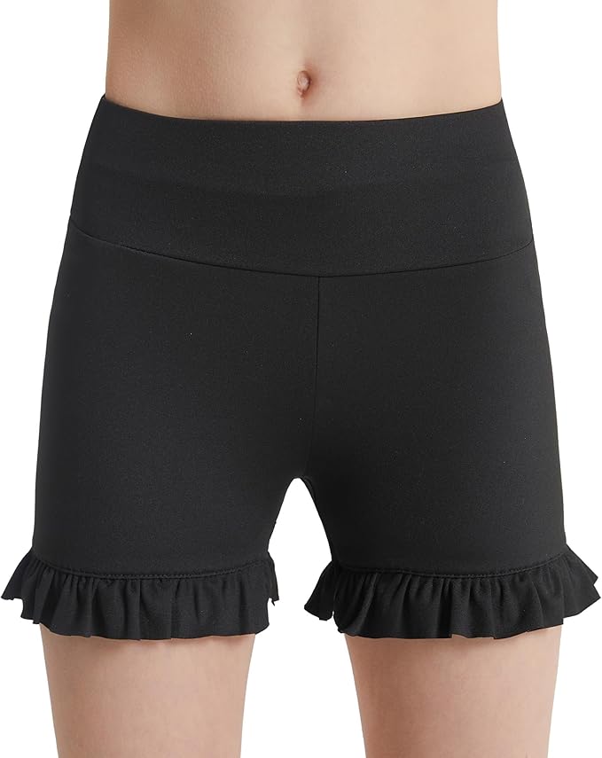 DIPUG Girls Athletic Shorts Ruffle High Waisted Dance Gymnastics Yoga Shorts for Kids，Age 4-13Y