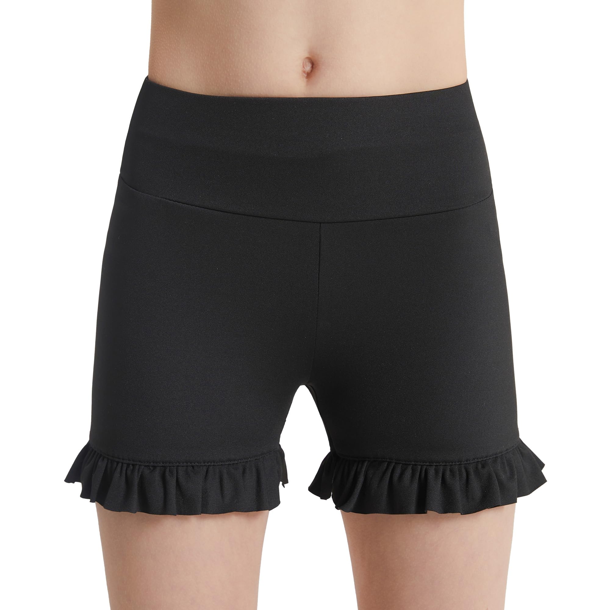 DIPUG Girls Athletic Shorts Ruffle High Waisted Dance Gymnastics Yoga Shorts for Kids，Age 4-13Y