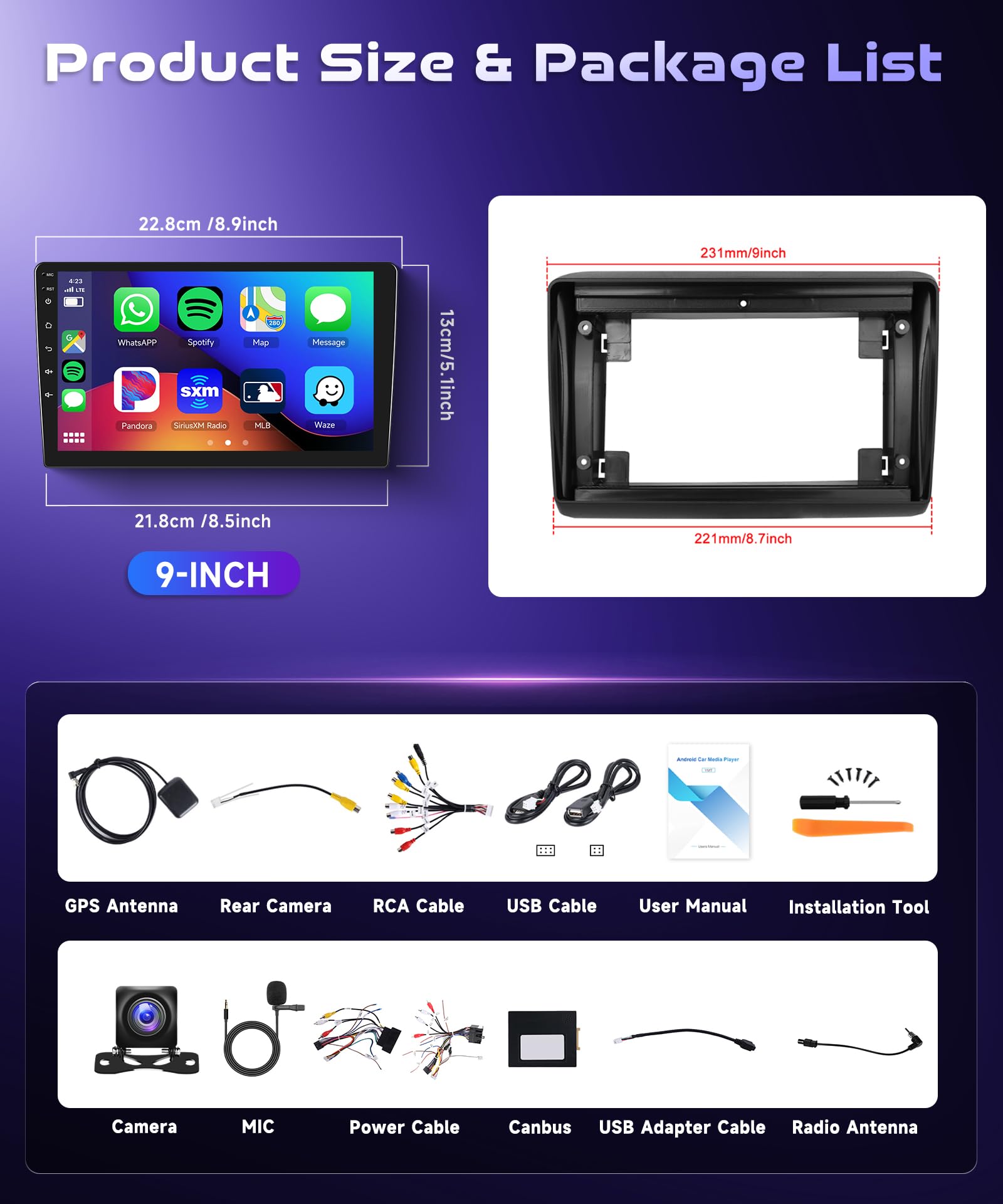 4G 64G VECHTEL 9"Autoradio Bluetooth per Fiat DUCATO 2010/Citroen Jumper/peugeot Boxer Carplay Android Auto,Android 15,DSP EQ,1280 * 720,Wifi GPS Navi,Mirror link,RDS/FM Radio con Retrocamera AHD