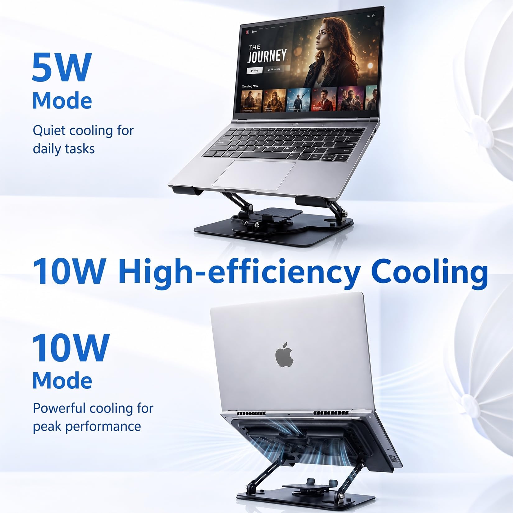 Base di raffreddamento per laptop con ventola e raffreddamento staccabili, supporto regolabile 2 in 1 per laptop e telefono, base girevole a 360°, struttura in acciaio al carbonio per laptop