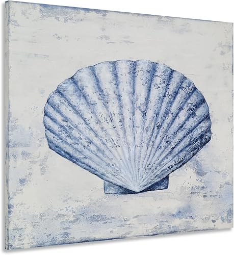 Yihui Arts Arte de pared de concha marina para sala de estar, pintura costera azul y blanca pintada a mano, imágenes modernas de animales marinos