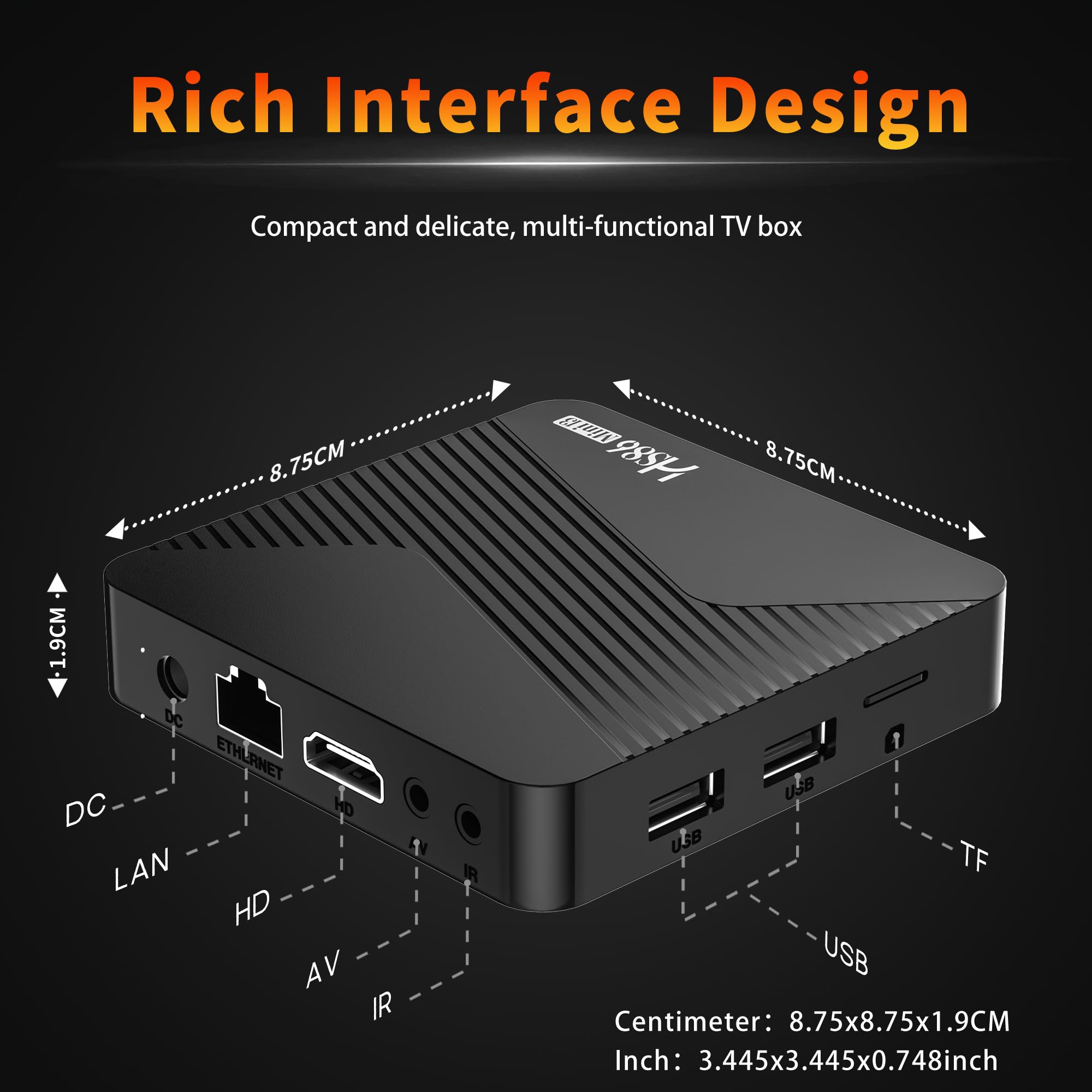 HS86 MINI13 Android 14.0 TV Box 4K@60FPS Android Box 4G RAM 64G ROM RK3528 HD 8K UHD Smart TV Box 2,4 GHz 5,0 GHz Doppio WiFi6 HDR10 BT5.4 10/100M LAN Ethernet Telecomando Bluetooth