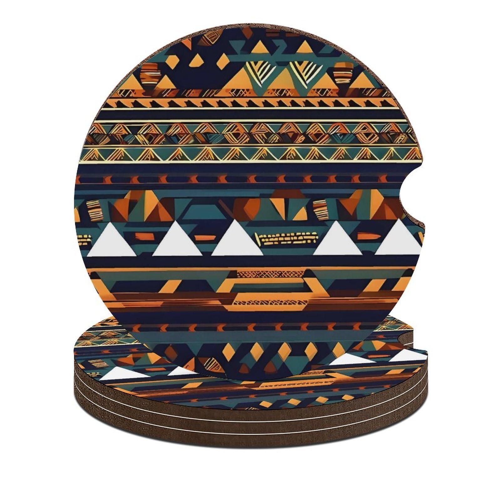 Sous-verre de voiture absorbant avec motif ethnique africain et base en liège anti-rayures