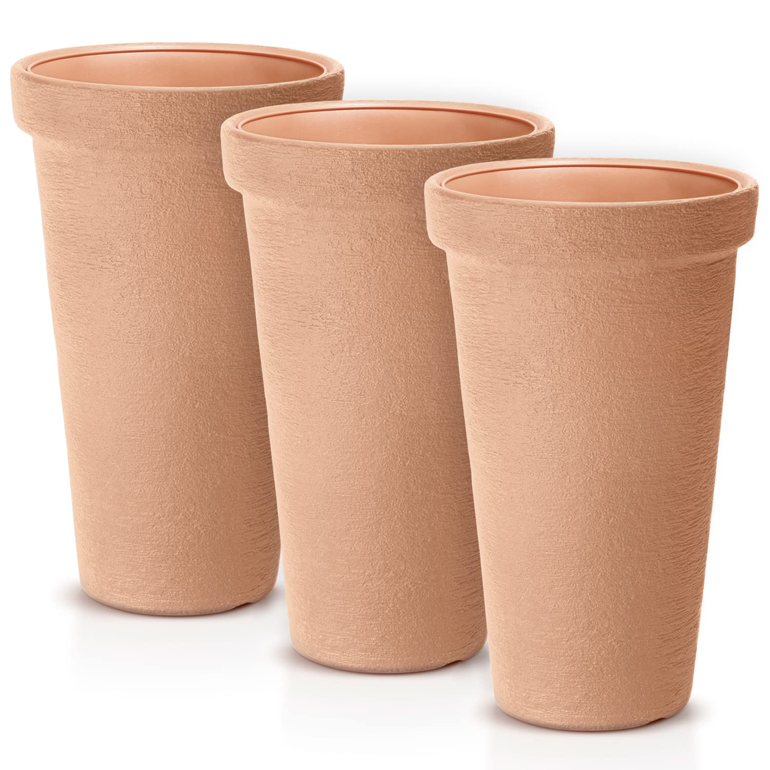 IMJ-Global Lot de 3 pots à fleurs ronds classiques tour en plastique Ø30 x 50 cm pour intérieur extérieur en terre cuite, volume 20 litres, design moderne
