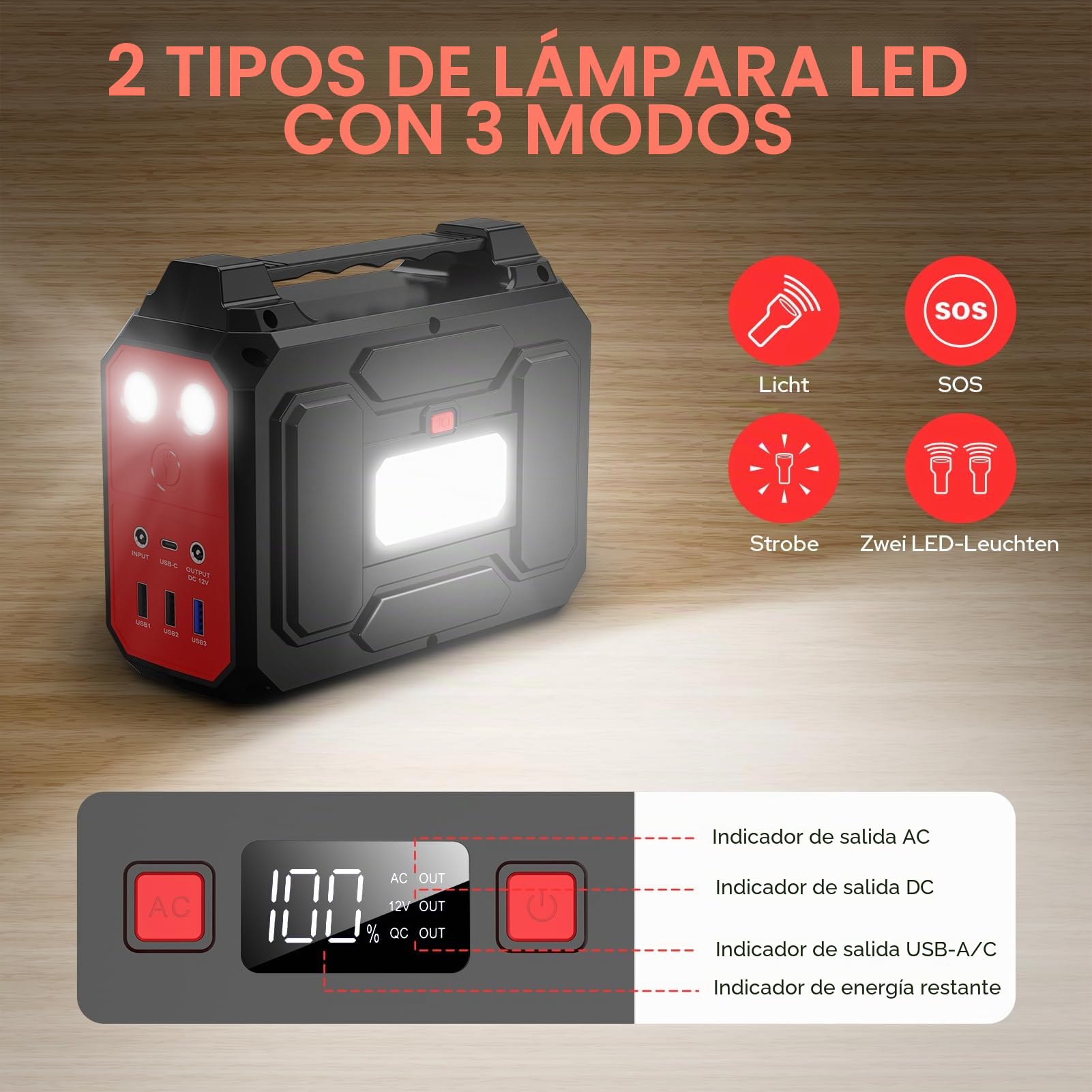 Powkey Estación de energía portátil 99 Wh/27000 mAh, 100 W, generador solar con salida de 230 V CA, QC 3.0, 18 W, USB/tipo C, para camping, autocaravanas con enchufe