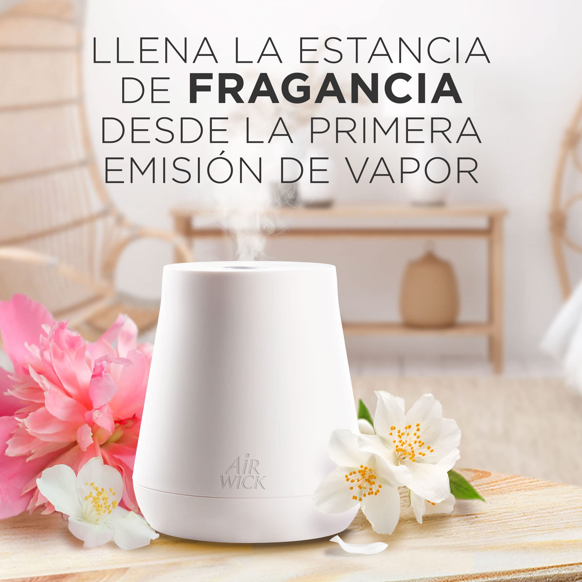Air Wick Essential Mist - Recambio de Ambientador Difusor de Aceites Esenciales con Aroma a Peonia y Jazmín, Multicolor, 3 x 20ml