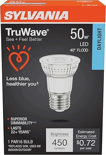Miniatura 10 de Sylvania - Bombilla LED TruWave Serie Natural PAR16, equivalente a 50 W, eficiente 6 W, base media, regulable, 450 lúmenes, 5000 K, blanco, 1 unidad
