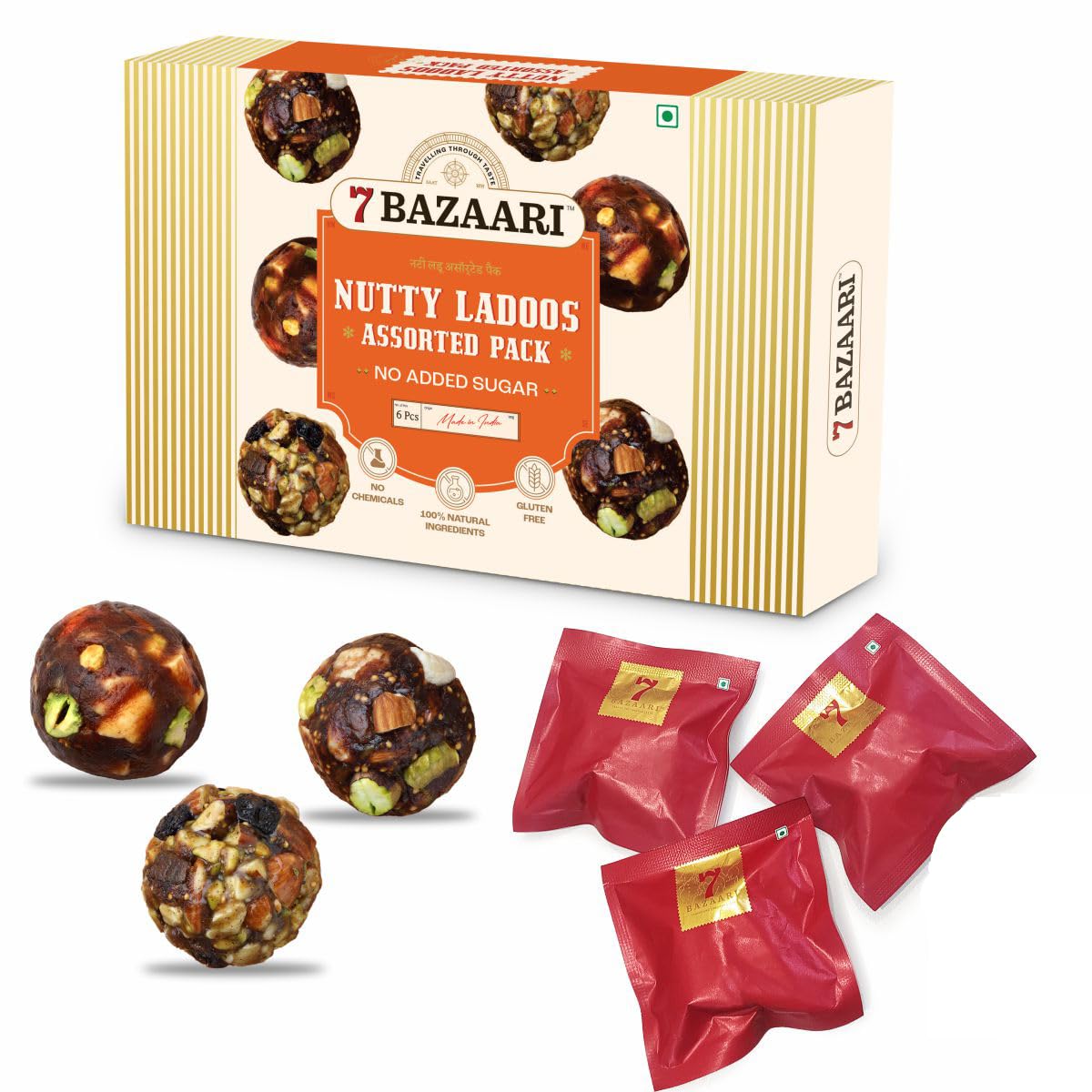 7 BAZAARI™ Nutty Ladoos Assorted Pack - No Added Sugar, Gluten Free, Natural Ingredients - Anjeer & Nuts, Date & Nuts, Nutty Dry Fruits Ladoo - 6 Pieces (Pack of 1) - 120g - Healthy Snack | Premium Mithai, Sweets, Healthy Sweets | Indian Sweet Box, (B0DC47334M) Amazon Price History, Amazon Price Tracker