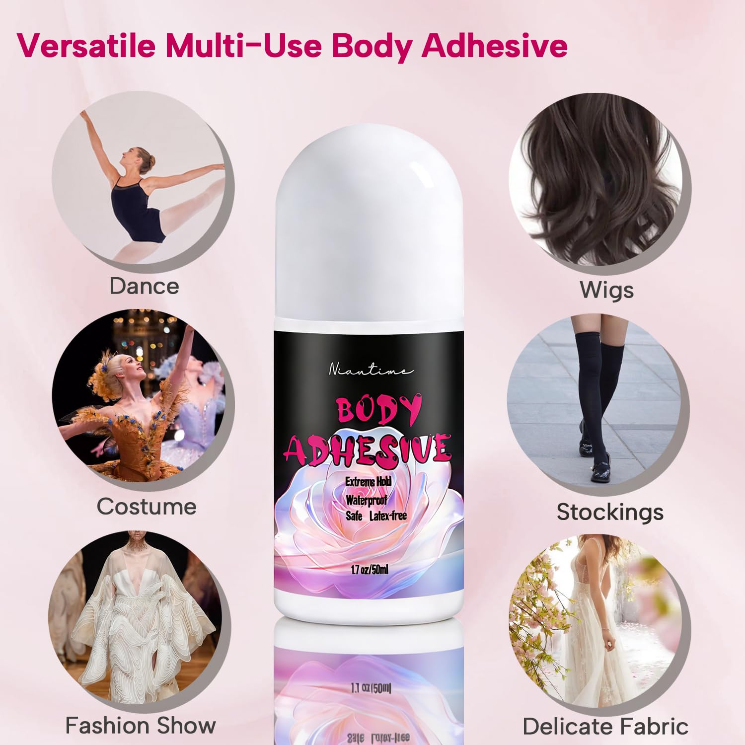 2 Packs Body Adhesive Roll-On for Skin & Clothing1.7 Oz -Sweat Resistant, Water Wash Off- Fashion Adhesive for Dancers, Socks, Stockings, Leotards, Bras, Wigs, Costumes