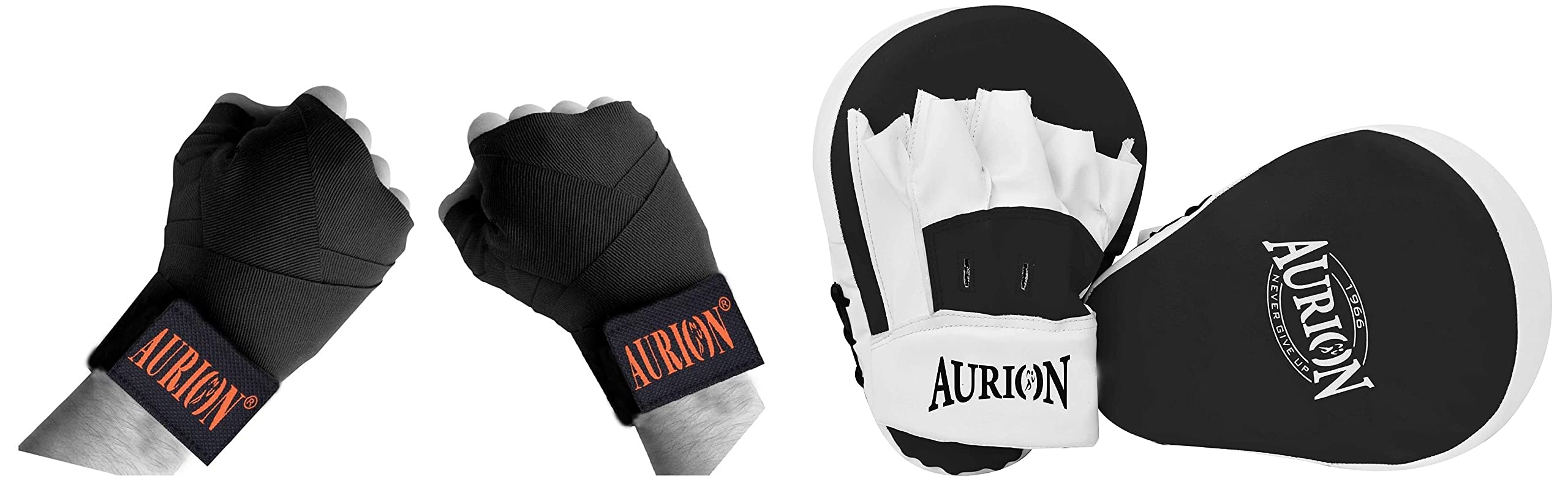 Aurion 3434 Canvas Boxing Hand Wraps, 108-inch (Black/Red/Blue) & Boxing Pads Focus Curved Maya Hide Leather Hook and Jab Target Hand Pads Great for MMA,Kickboxing, Strike Shield (Black Focus PAD) (B09SG4J8J6) Amazon Price History, Amazon Price Tracker