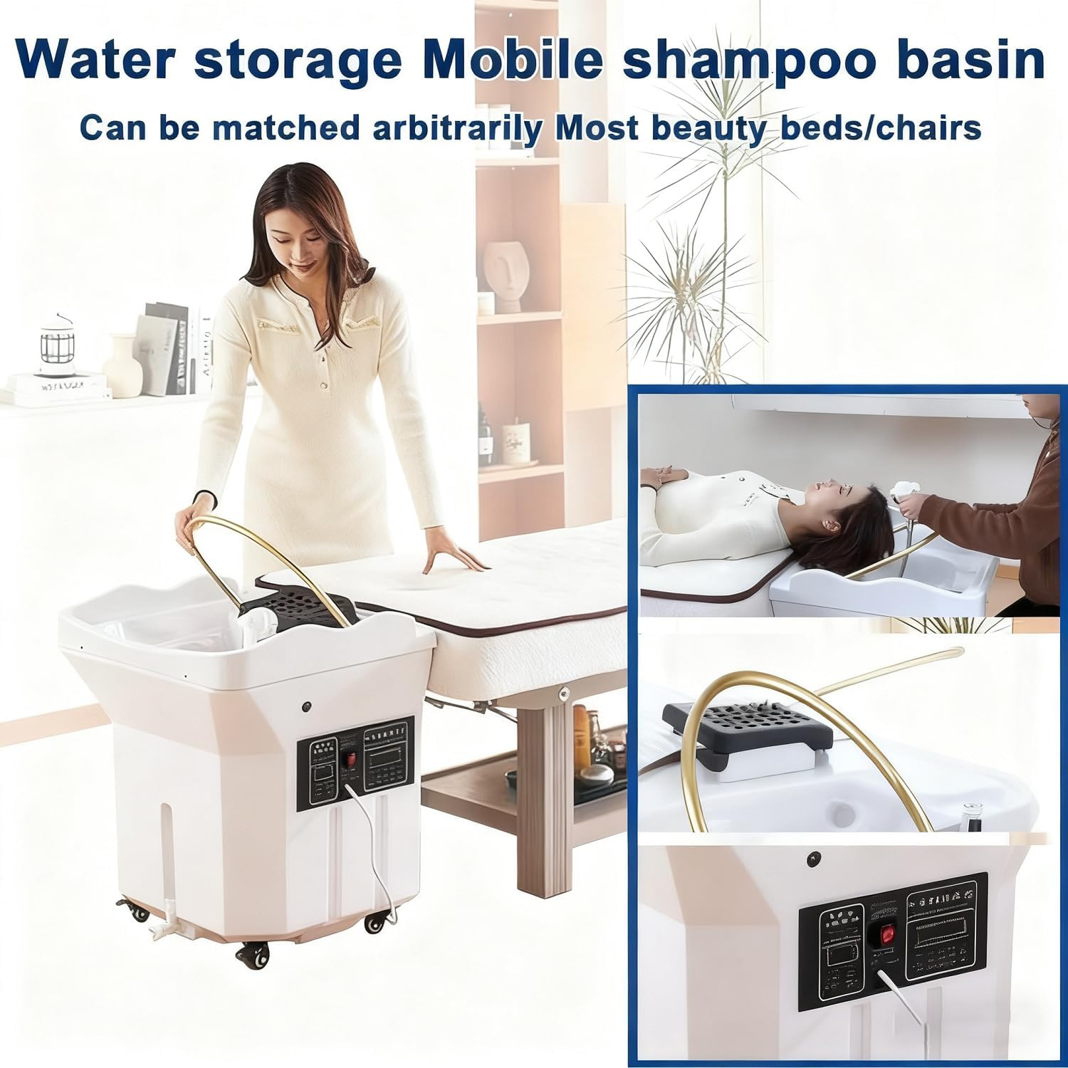 Head Spa Equipment, duży zbiornik na wodę 60 l, miska na szampon do cyrkulacji wody, łóżko do szamponu do masażu, fumigacja terapia światłem włosy japońska głowa spa przenośna umywalka do mycia włosów