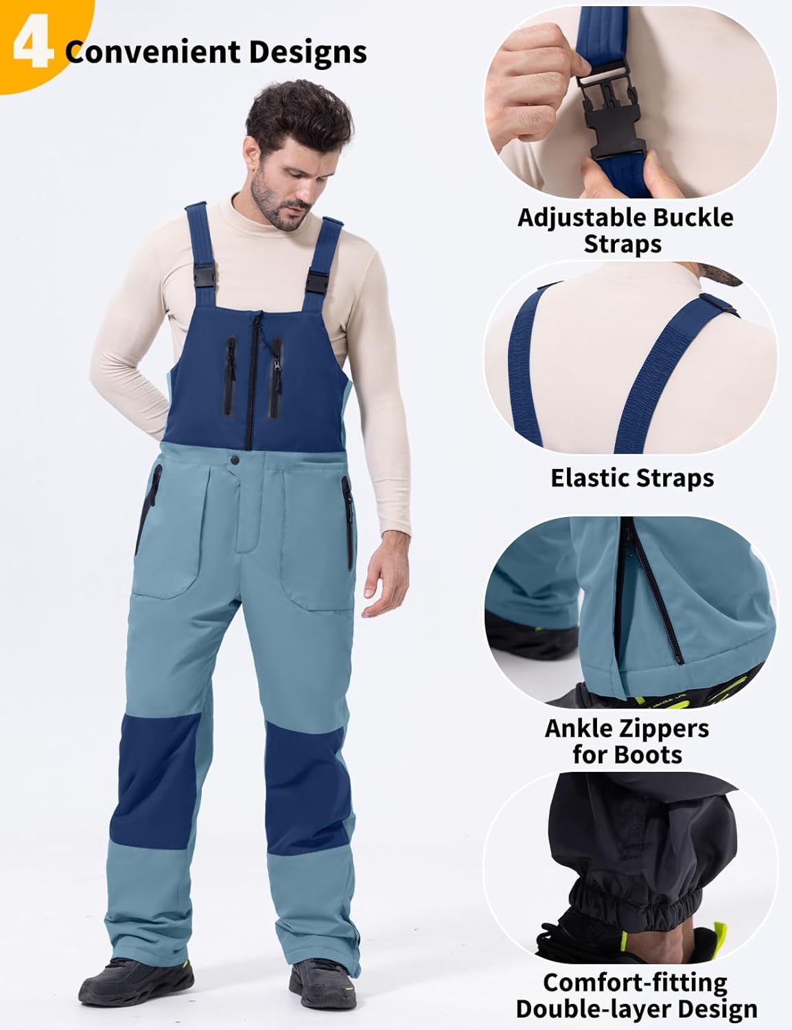 GEMYSE Men's Insulated Waterproof Ski Bib Overalls Winter Snowboarding Pants - Image 6