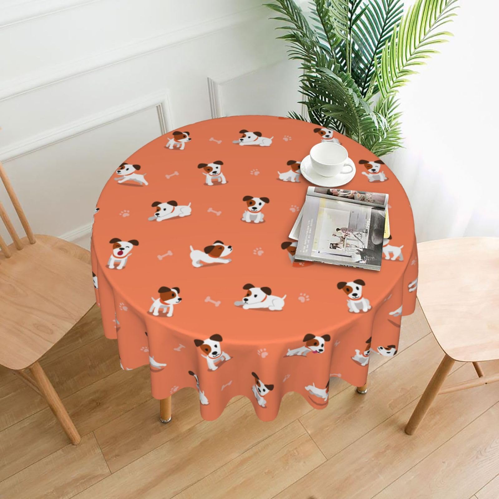 Nbtghga Dog With Big Bones Print Tablecloth Round Border Table Cloth Cover Decorative For Party Holiday Dinning Tabletop Home
