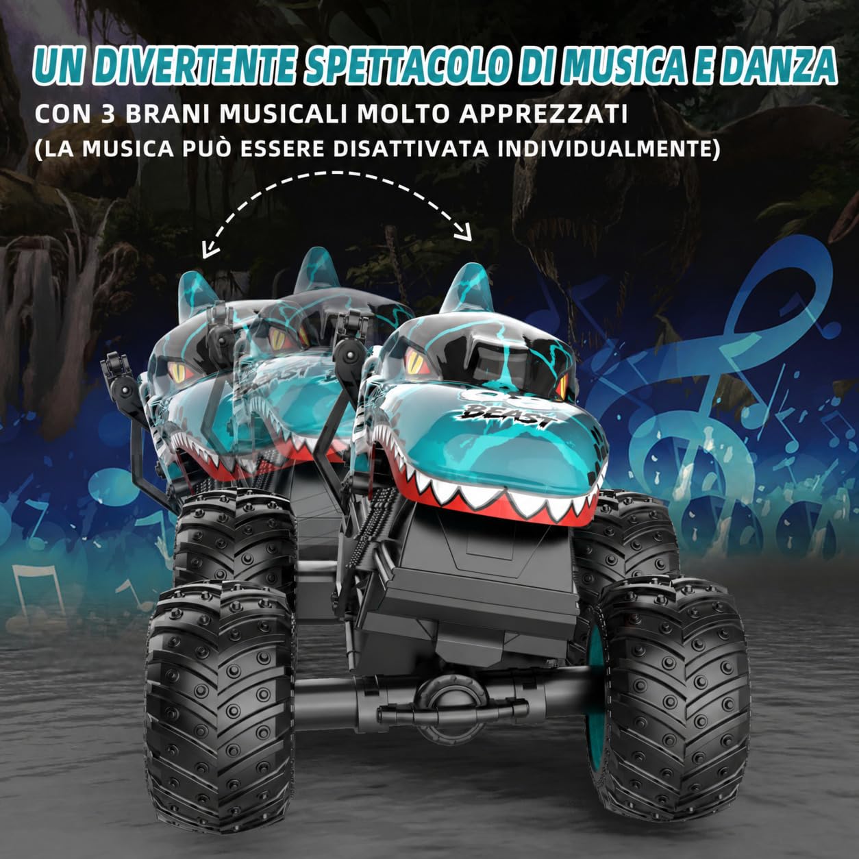 Macchina Telecomandata, 2.4GHZ Monster Truck Telecomandato, Macchina Telecomandata per Bambini con Luce LED, Musica, Camion Telecomandato Drift 360° Rotazione, Regalo Bambina Bambino 4 5 6 7 8 9 anni
