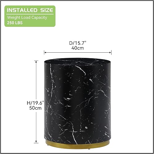 Miniatura 2 de JUSTONE Mesa auxiliar negra con fondo de borde dorado y textura de mármol, mesa auxiliar redonda para sala de estar, artículos esenciales de