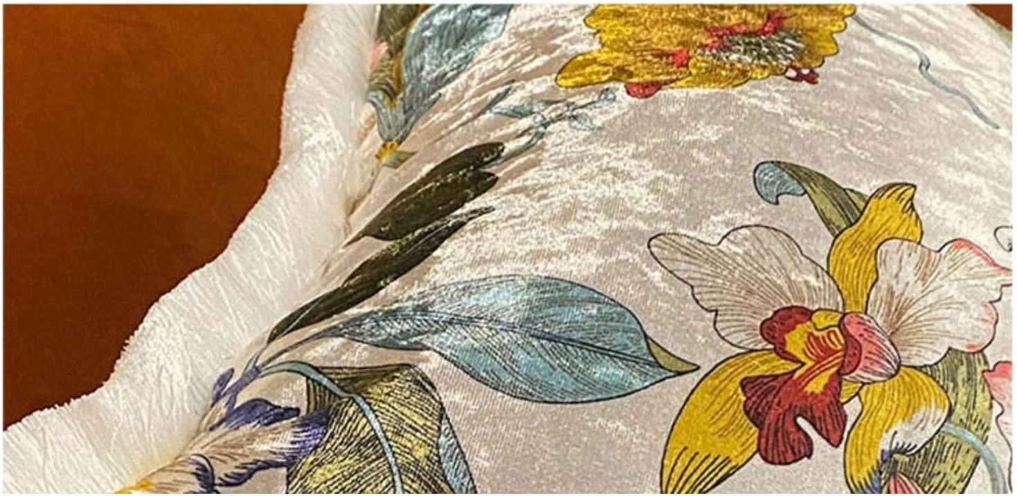 GUMAS Original Luxurious Floral and Bird Print Velvet Throw Pillow, Cushion Cover with Vintage Chinese Style Design (1, Pearl White Cover)