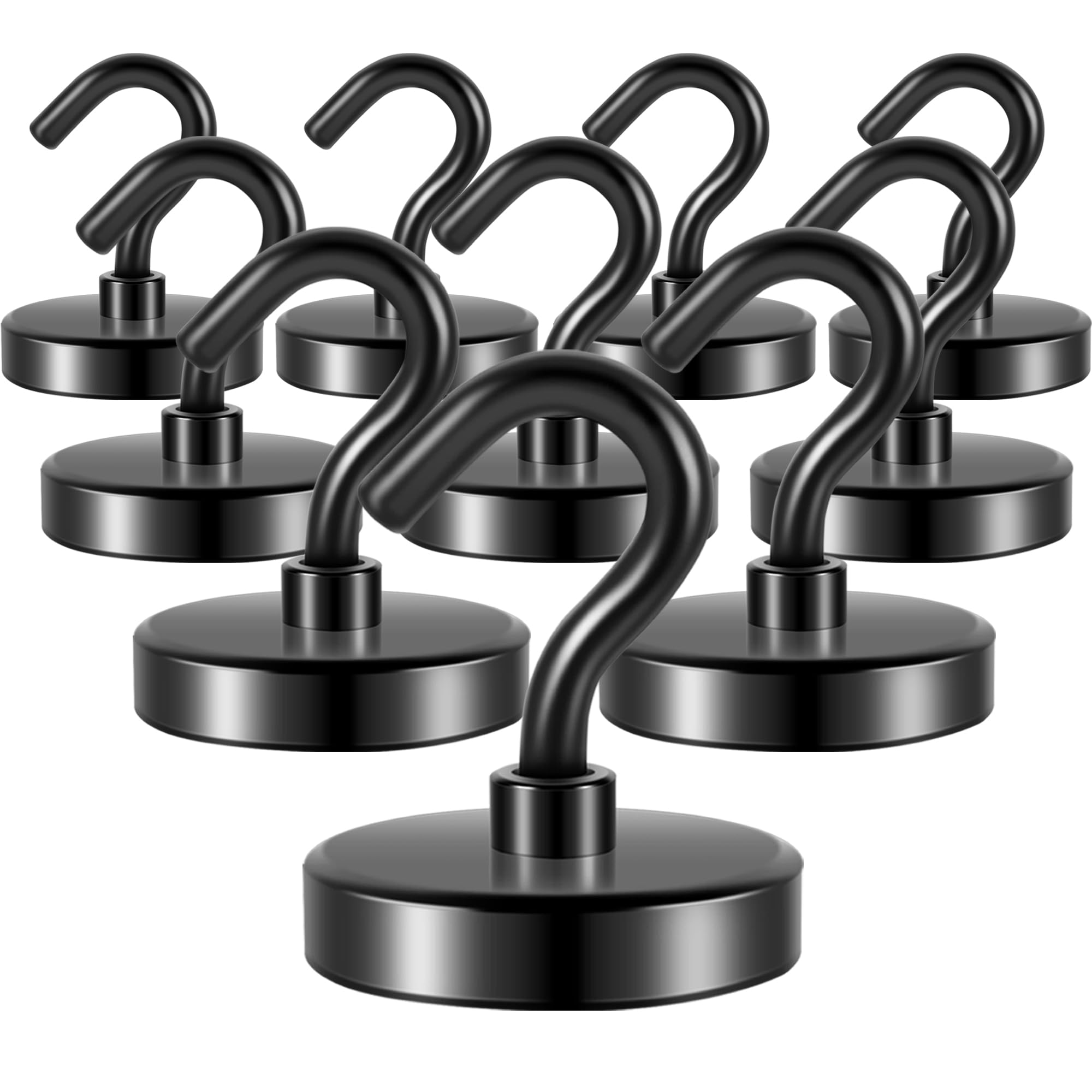 Neosmuk Gancio magnetico nero, 50 kg, magneti da terra ad alte prestazioni con gancio, gancio cruise extra forte da appendere (nero, confezione da 10)