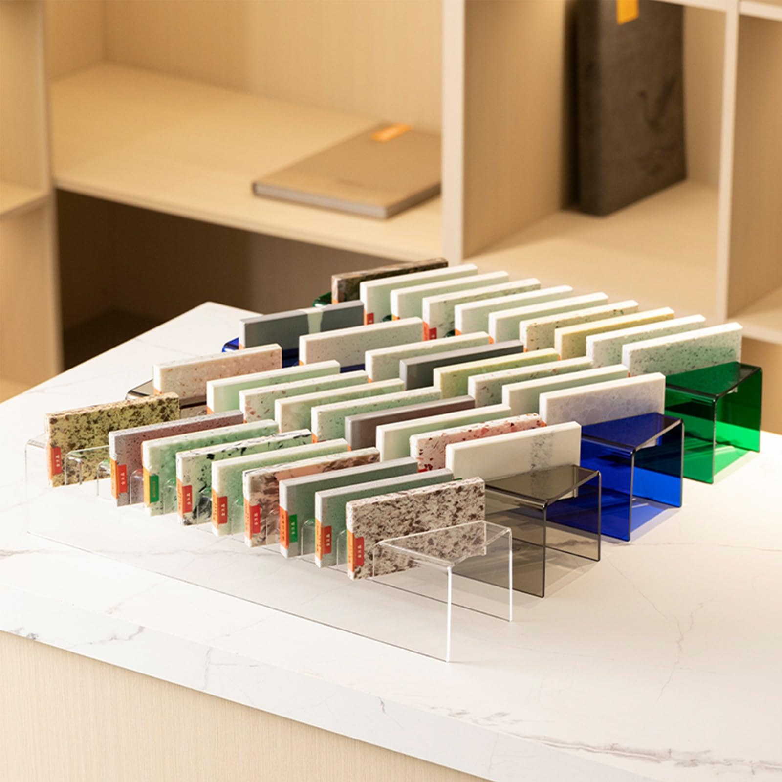 SWENEEN Acrylic Display With Card-Capacity Rack Marble Sample For & Top Style2,Green-Style2