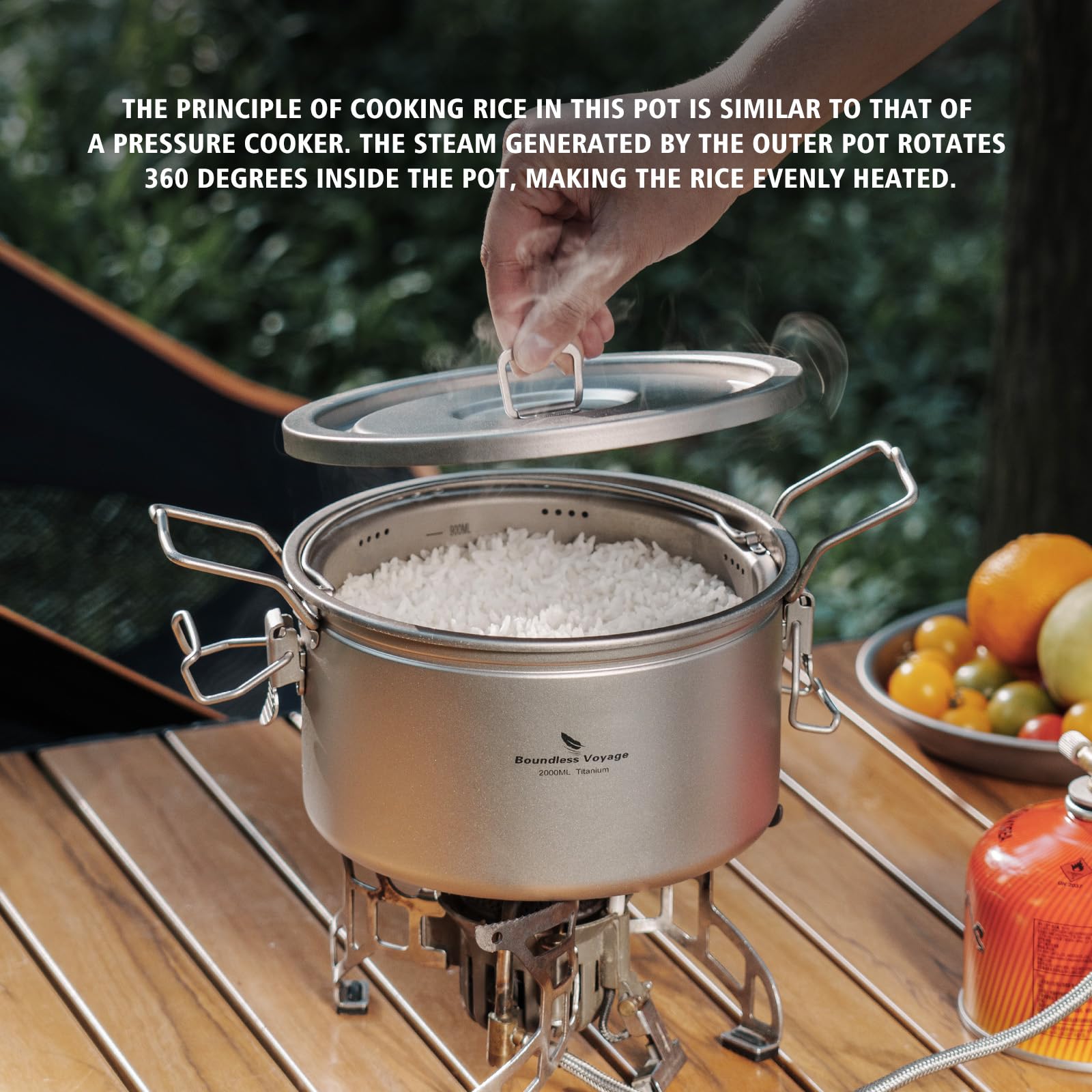 iBasingo Pentola per zuppa di riso in titanio da 2 litri con coperchio pentole da campeggio portatile da cucina kit per interni ed esterni pentola multifunzione ultraleggera fornello multifunzione