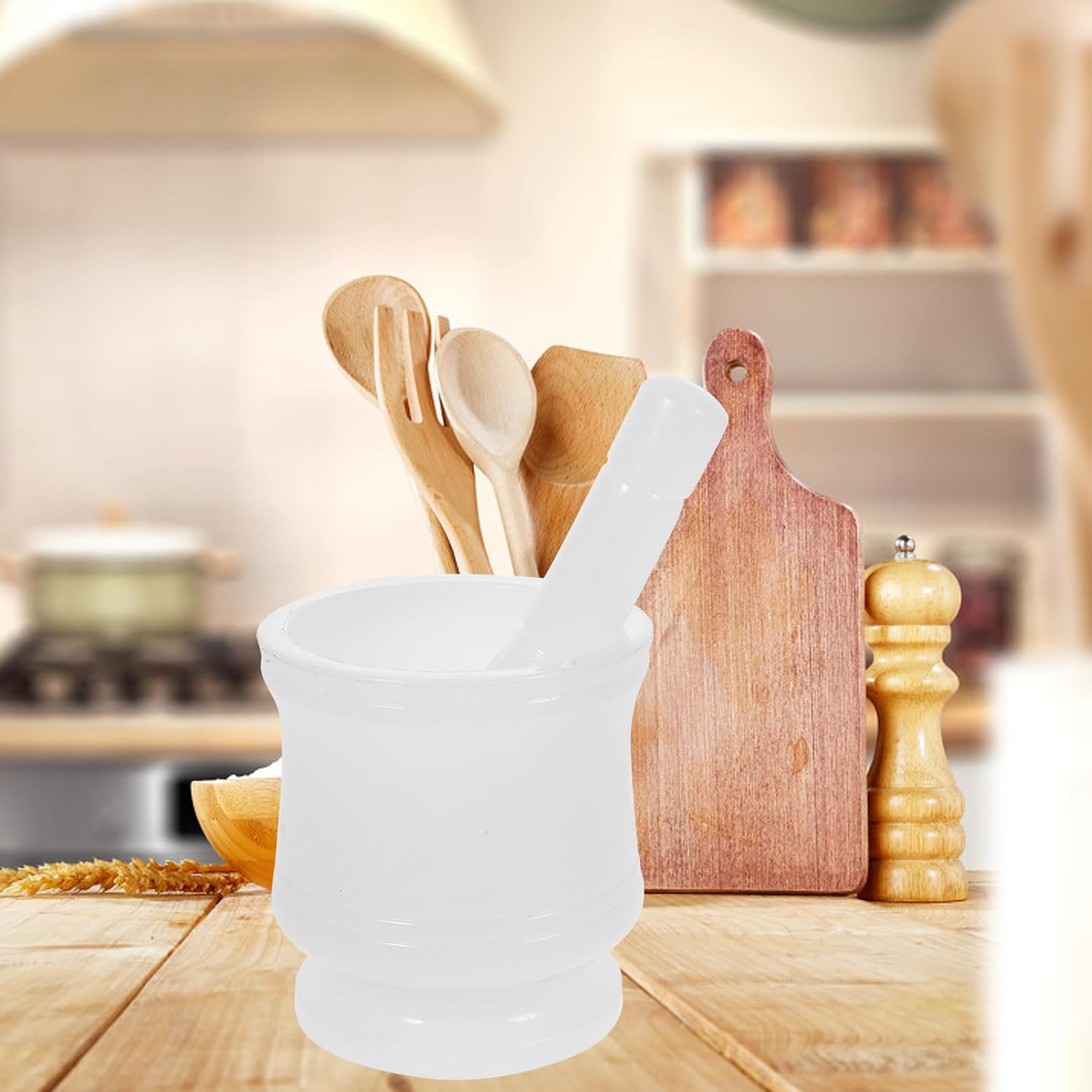 Mortar and Pestle Set for Grinding Spices and Herbs, 4.33x4.13 Inch Stone Bowl with 6.69x1.10 Inch Pestle, White Jade Color, Home Garlic Crusher for Kitchen Use