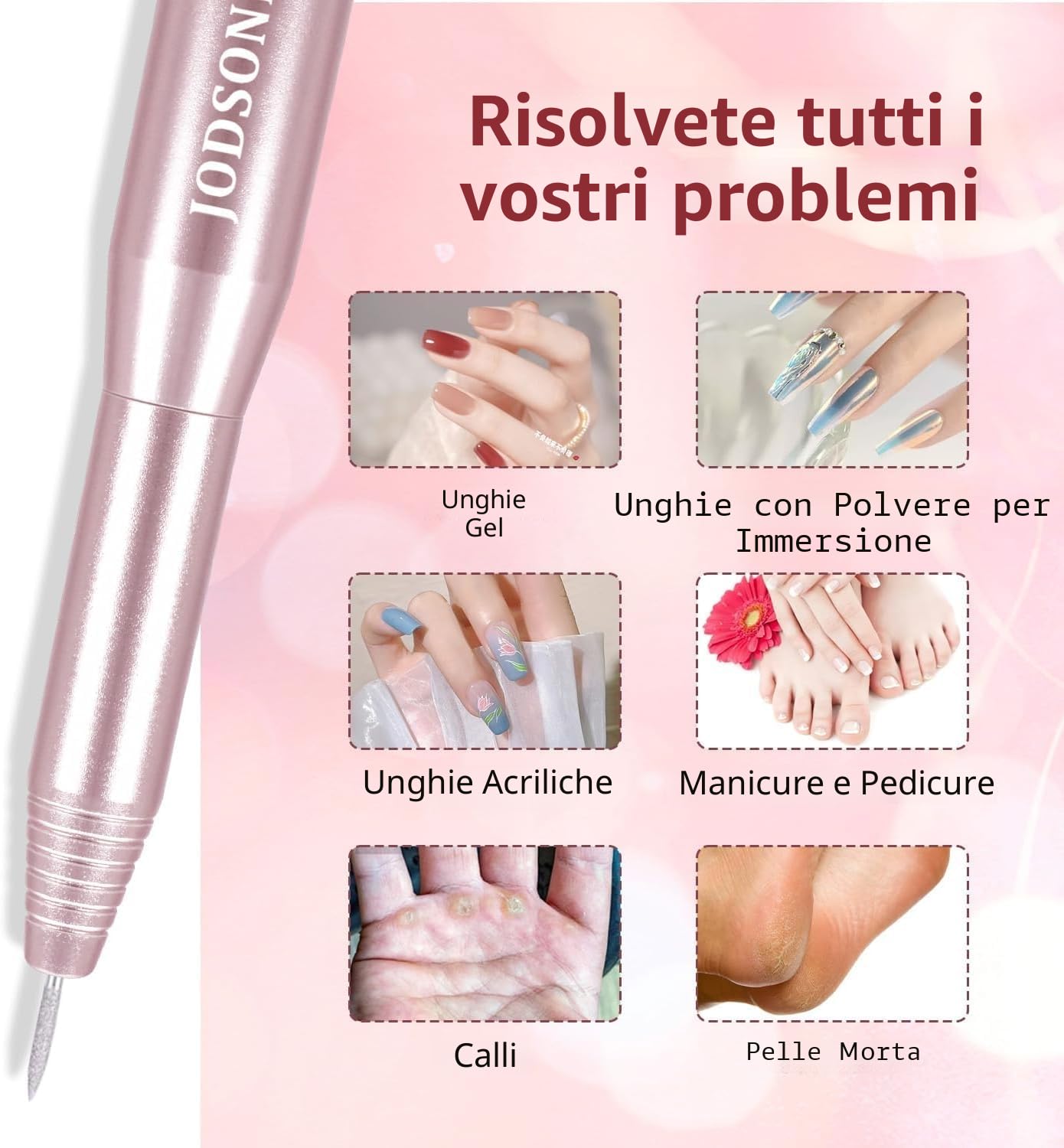 JODSONE Fresa per Unghie, 20000RPM Lima Elettrica per Unghie 6 in 1, Fresa per Unghie Professionale Portatile e silenzioso con 6 punte di ricambio per uso domestico e in salone
