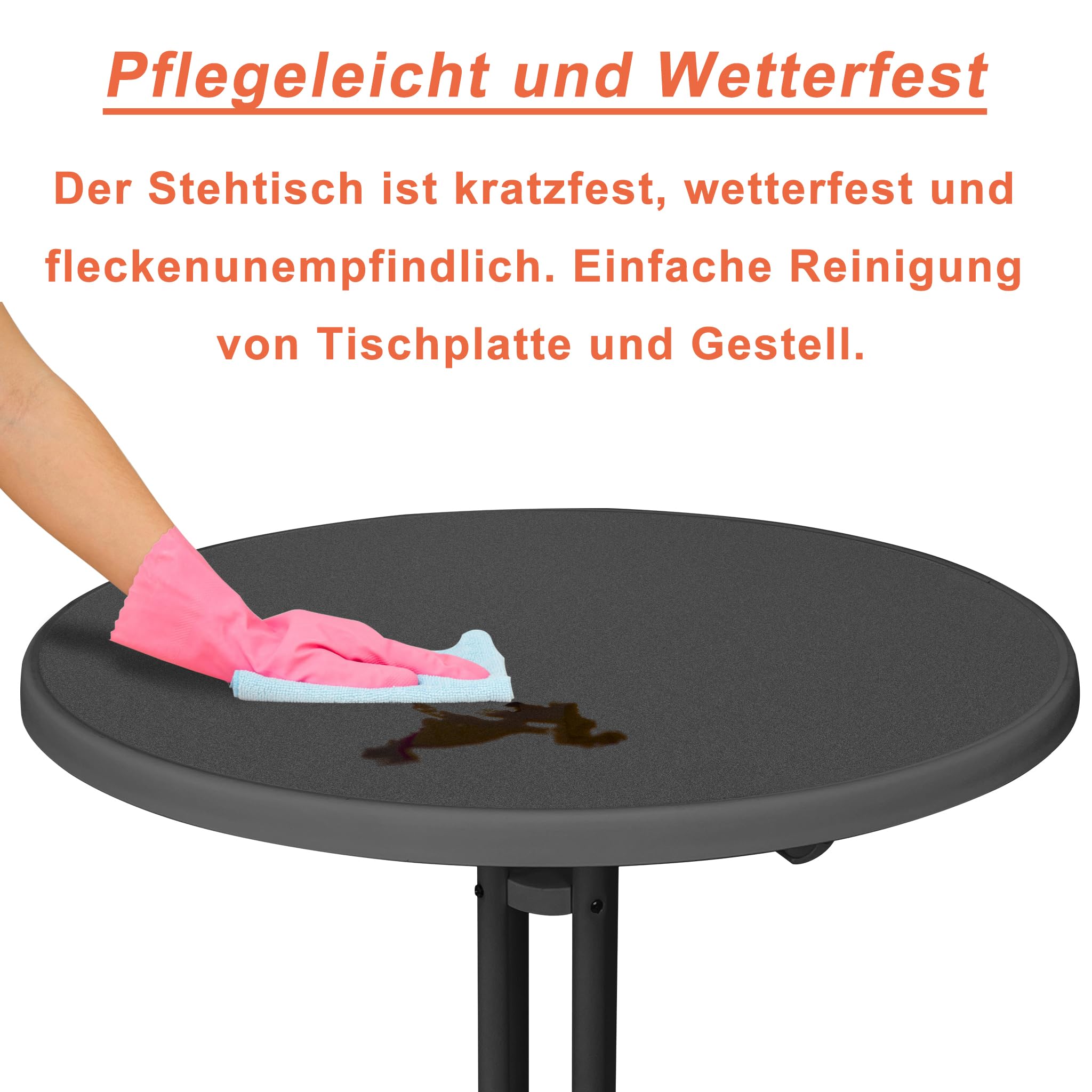 XMTECH Table haute pliable - Diamètre : 80 cm - Table de bistrot ronde - 110 cm de haut - Résistante aux intempéries - Pied réglable en hauteur - Table de jardin, de fête, pour l'intérieur et